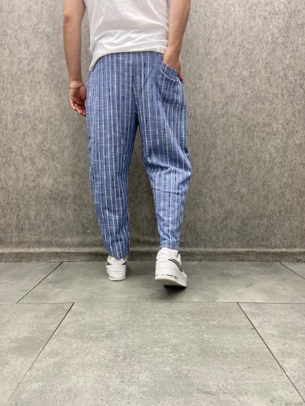 Beli Lastikli Bohem Baggy Çizgili Pantolon