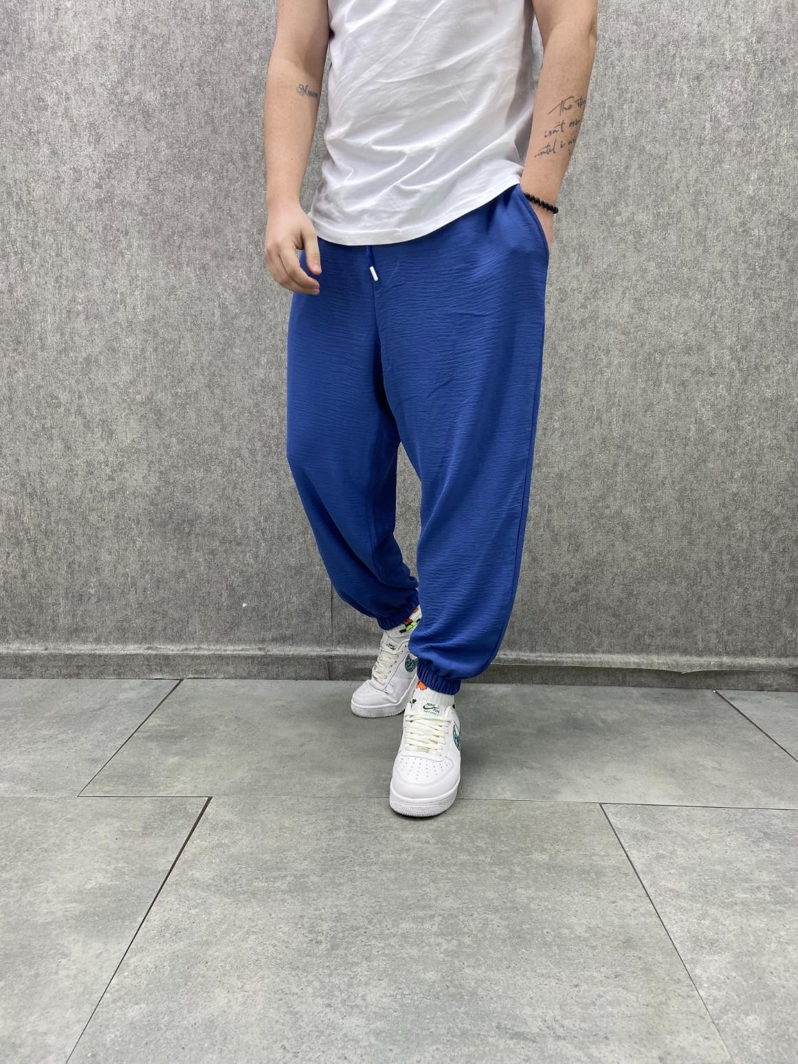 Beli Lastikli Viscon Linen Kumaş İndigo Yarım Şalvar