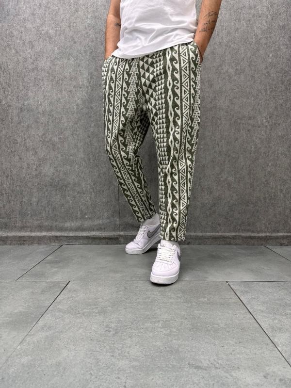 Beli Lastikli Aztek Desenli  Bohem Baggy Pantolon