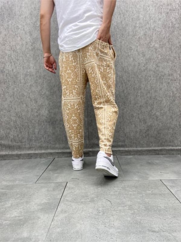Beli Lastikli Aztek Desenli Bohem Baggy  Pantolon