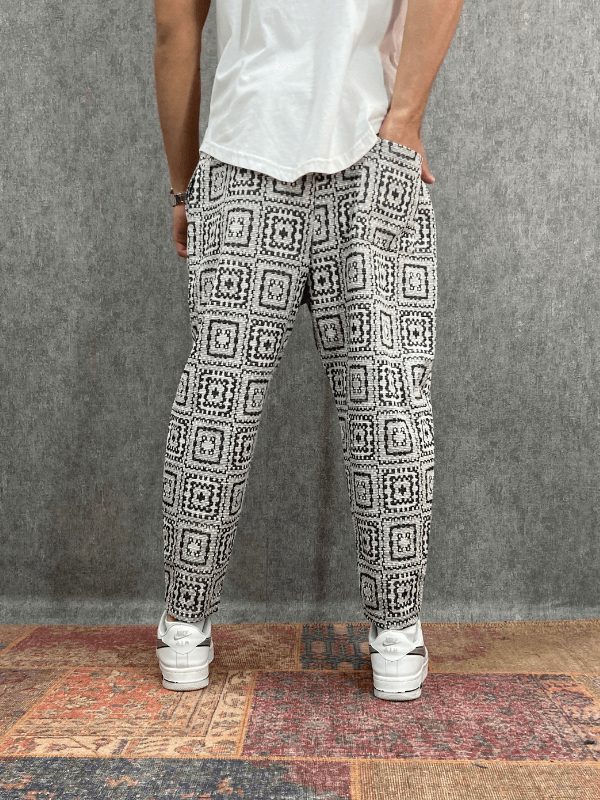 Beli Lastikli Desenli Baggy Pantolon