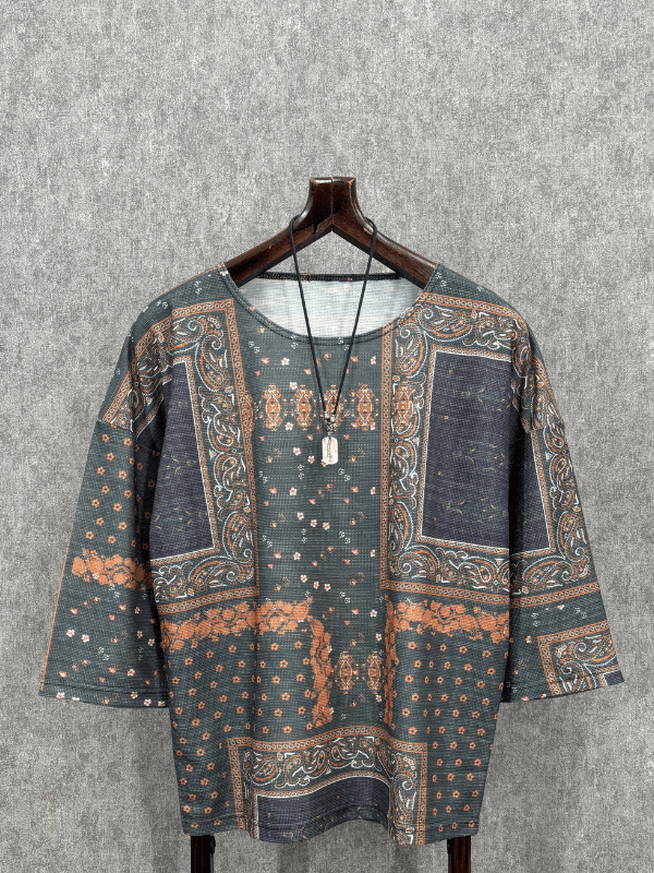 Oversize Bohem Fakir Kol Desenli Tshirt
