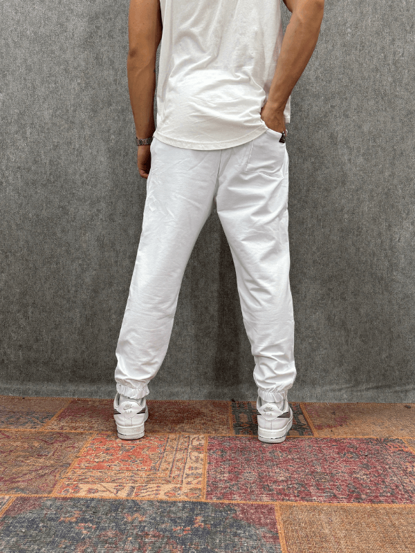 Beli Lastikli Baskılı Beyaz Jogger