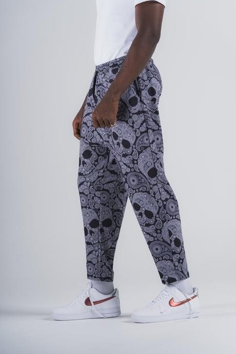Beli Lastikli Skull Desenli Baggy Pantolon