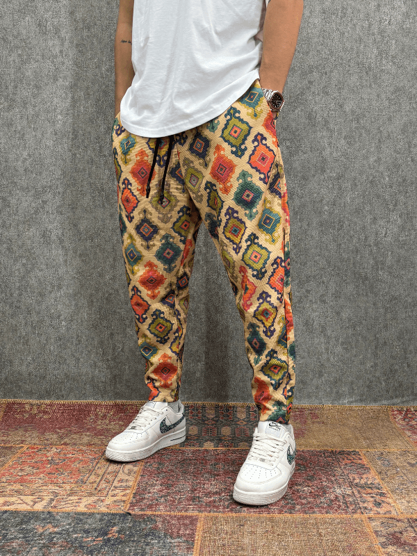 Beli Lastikli Desenli Baggy Pantolon