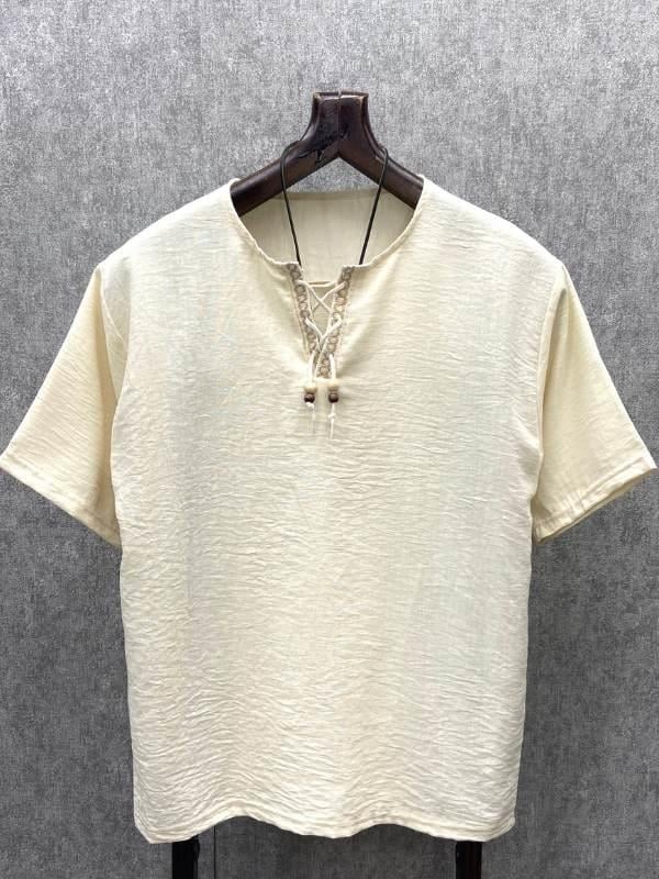 Oversize Alaçatı Pamuk Keten Bej Tshirt