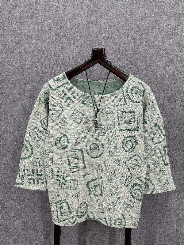 Oversize Bohem Fakir Kol Desenli Tshirt