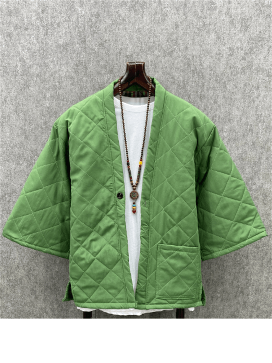 Oversize Fakir Kol Astarlı Kapitone Yeşil  Kimono