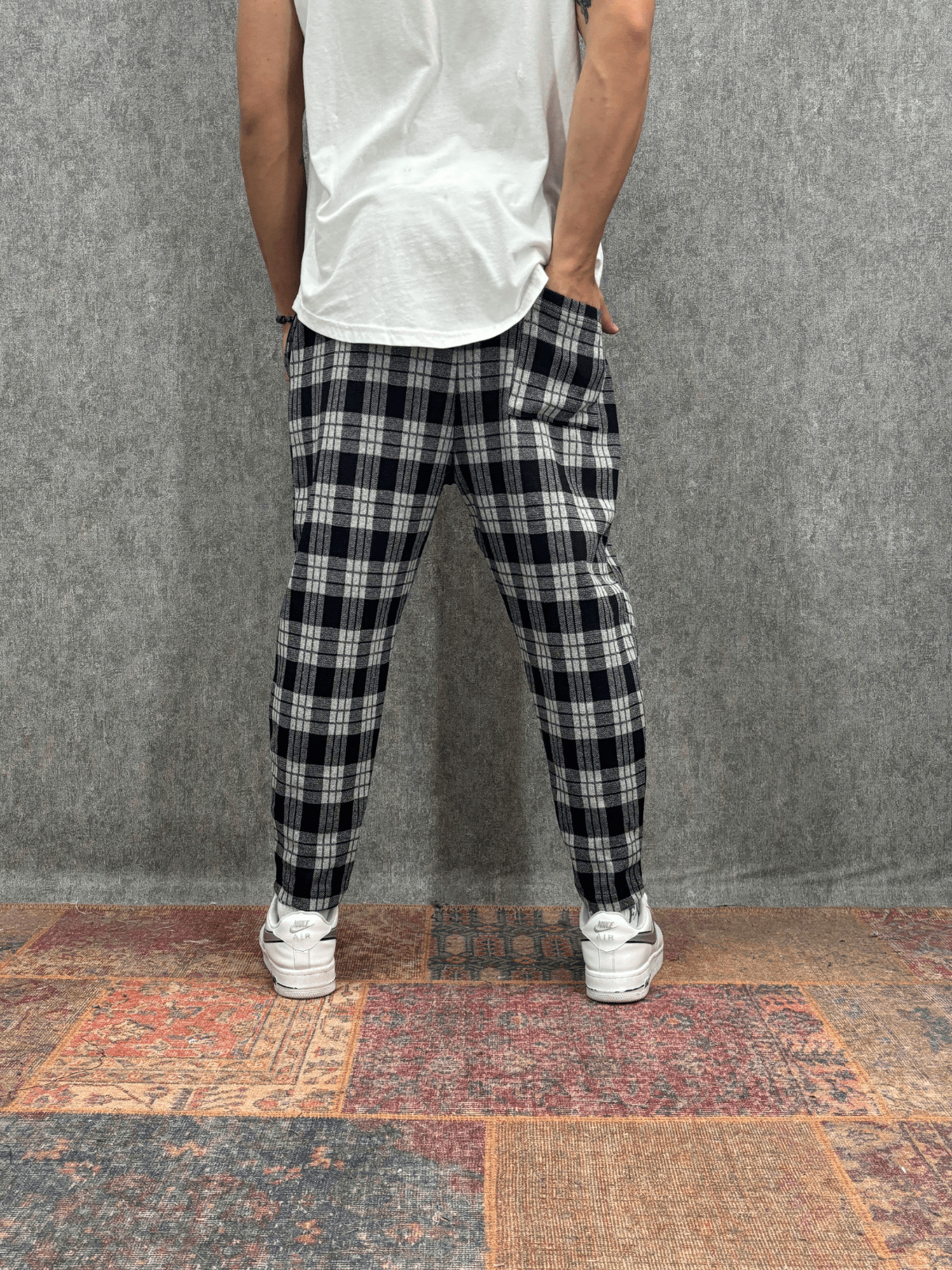 Beli Lastikli  Ekoseli Baggy Pantolon