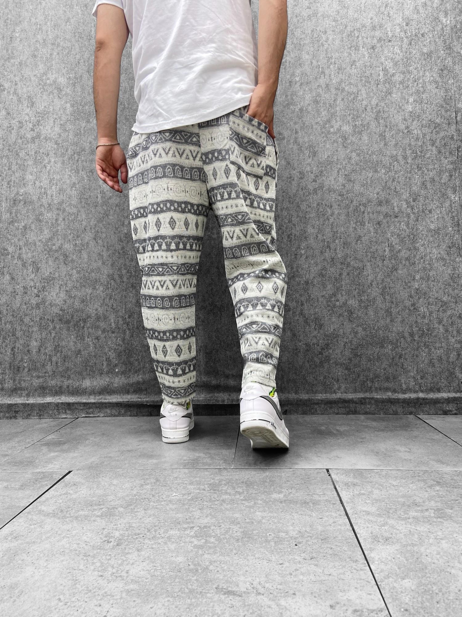 Beli Lastikli Aztek Desenli Baggy Pantolon