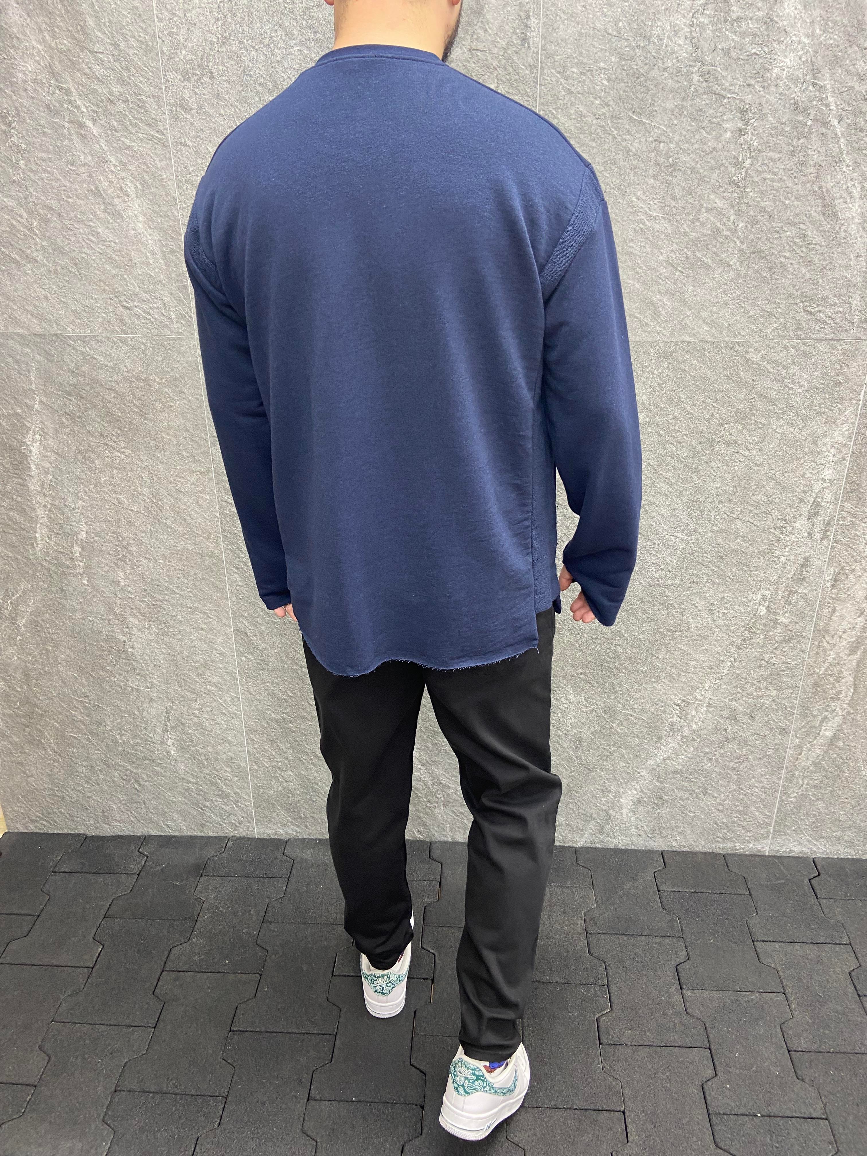 Oversize Parmak Geçmeli Pamuklu Lacivert Sweatshirt