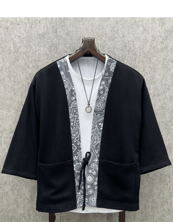 Oversize Bohem Fakir Kol  Pamuk Dokuma Siyah Kimono
