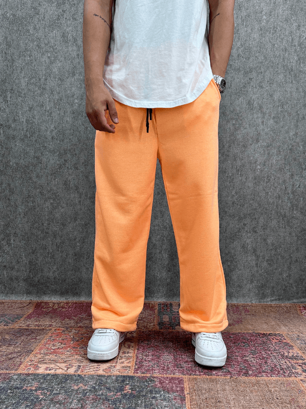 Beli Lastikli Boru Paça Turuncu Baggy Pantolon