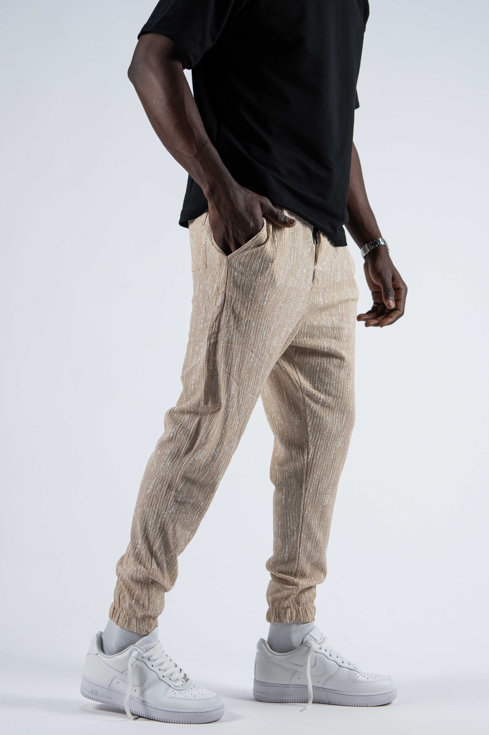Beli Lastikli Bürümcük Kumaş Desenli Jogger  Pantolon