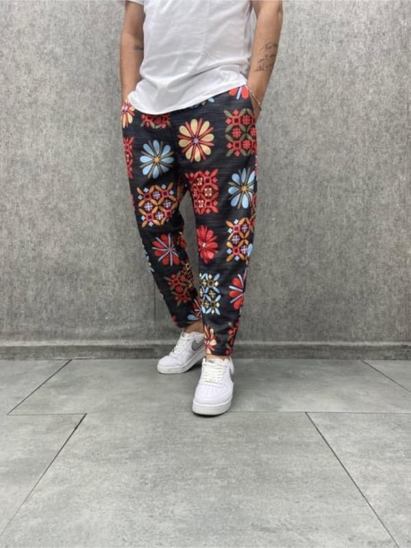 Beli Lastikli Bohem Baggy Desenli Pantolon