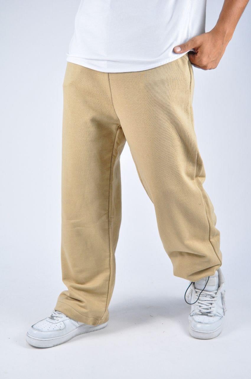 Beli Lastikli Paça Stoperli Bej  Pamuklu Baggy Pantolon