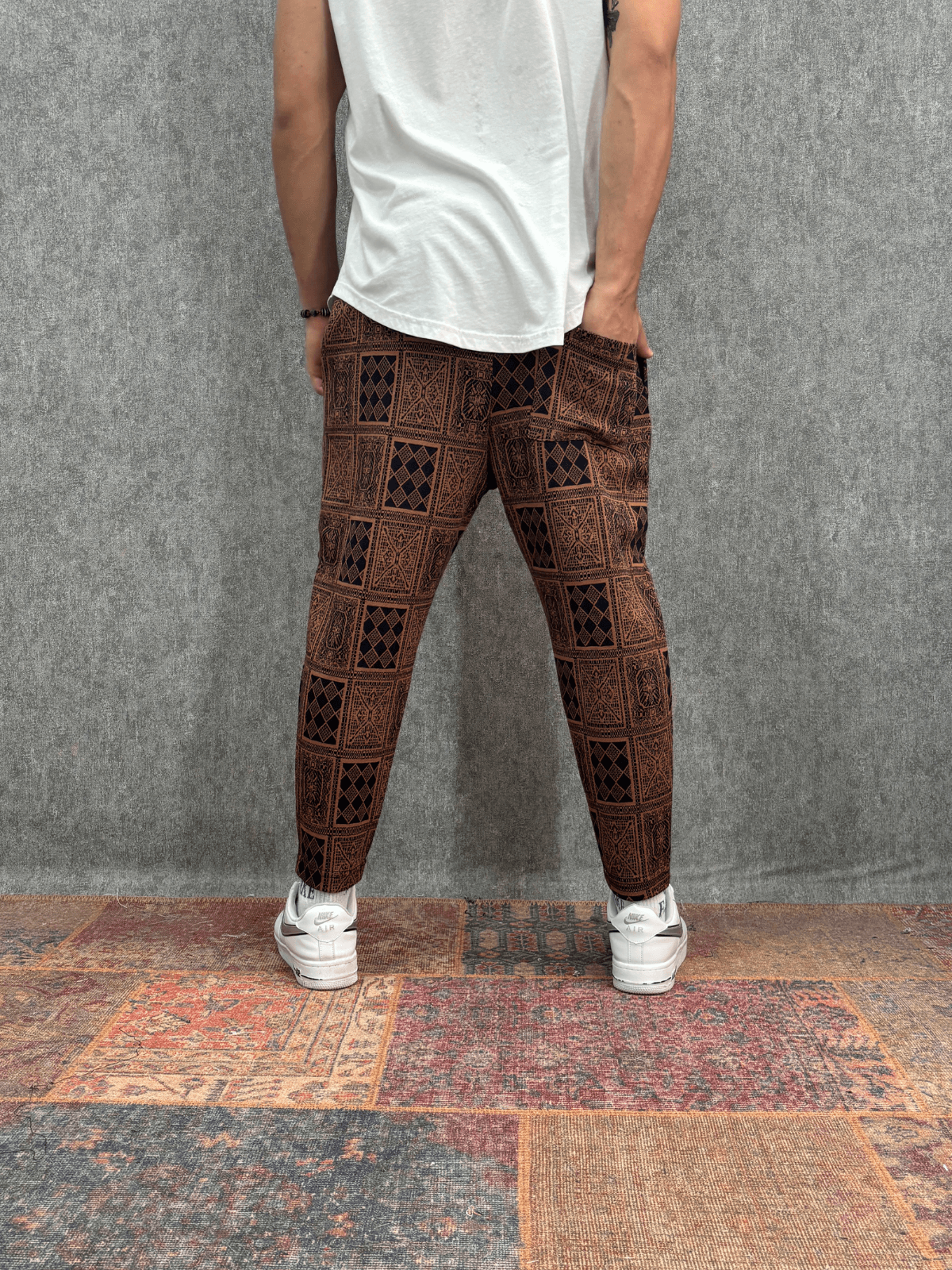 Beli Lastikli  Desenli Baggy Pantolon