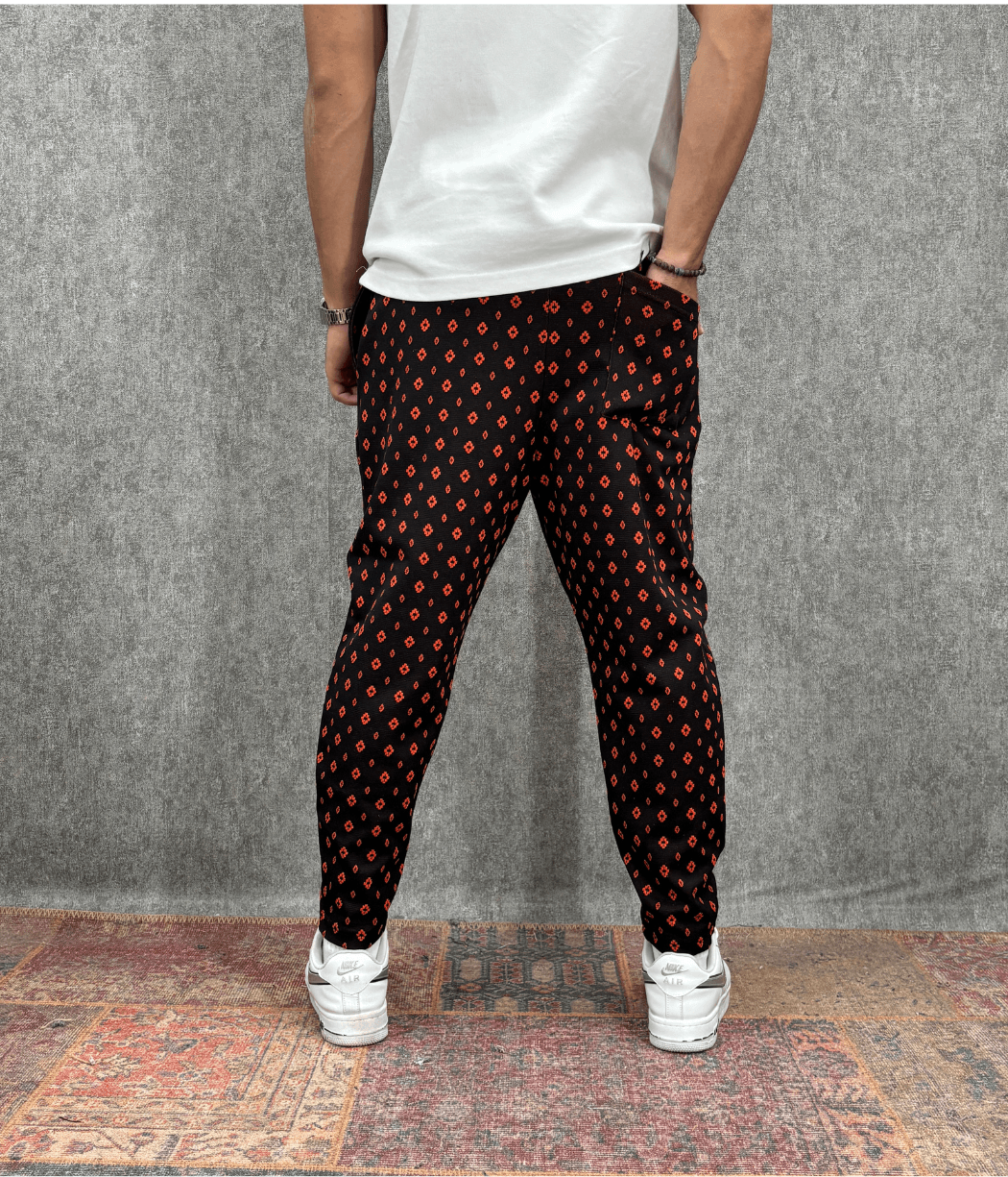 Beli Lastikli Desenli Baggy Pantolon