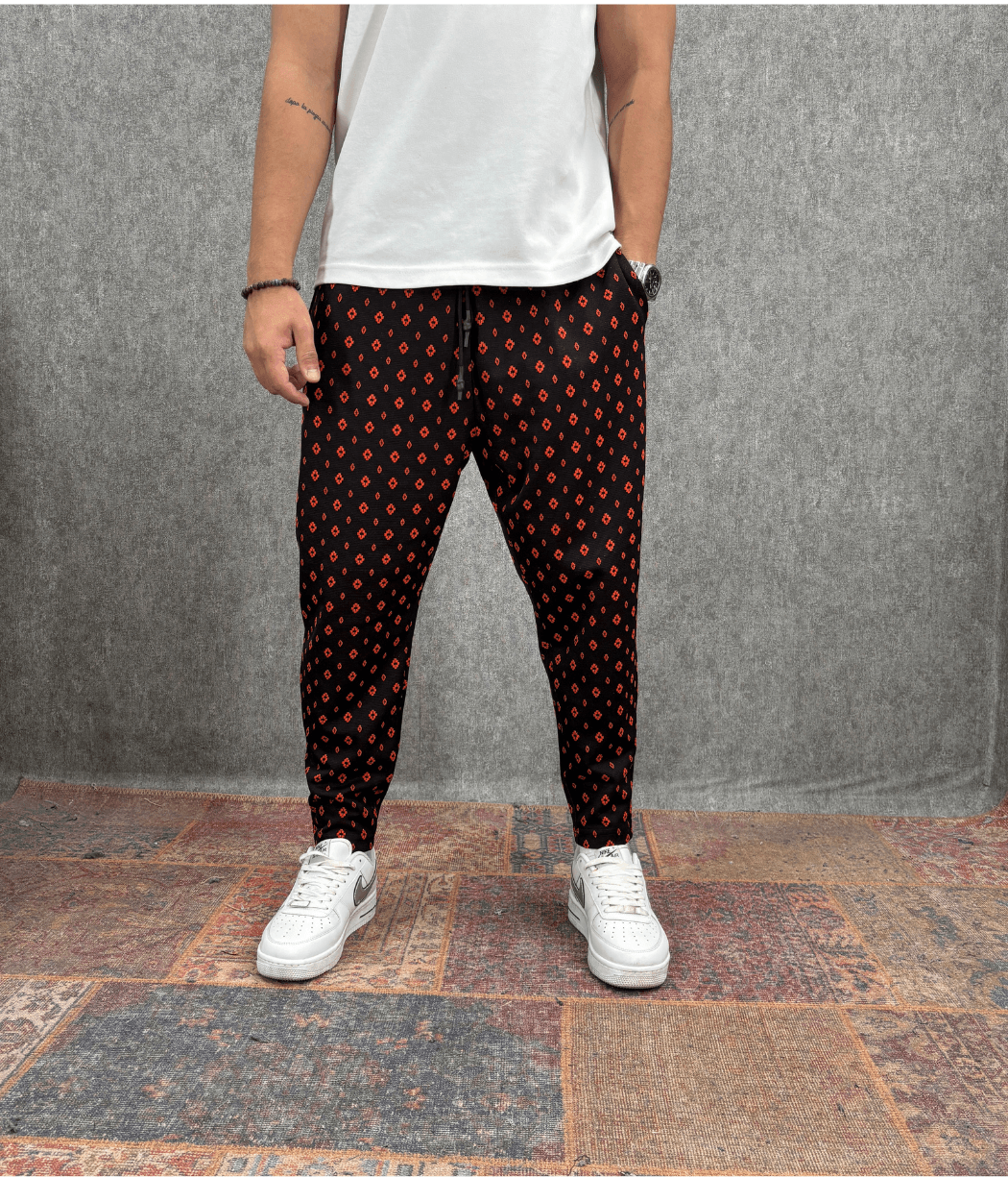 Beli Lastikli Desenli Baggy Pantolon