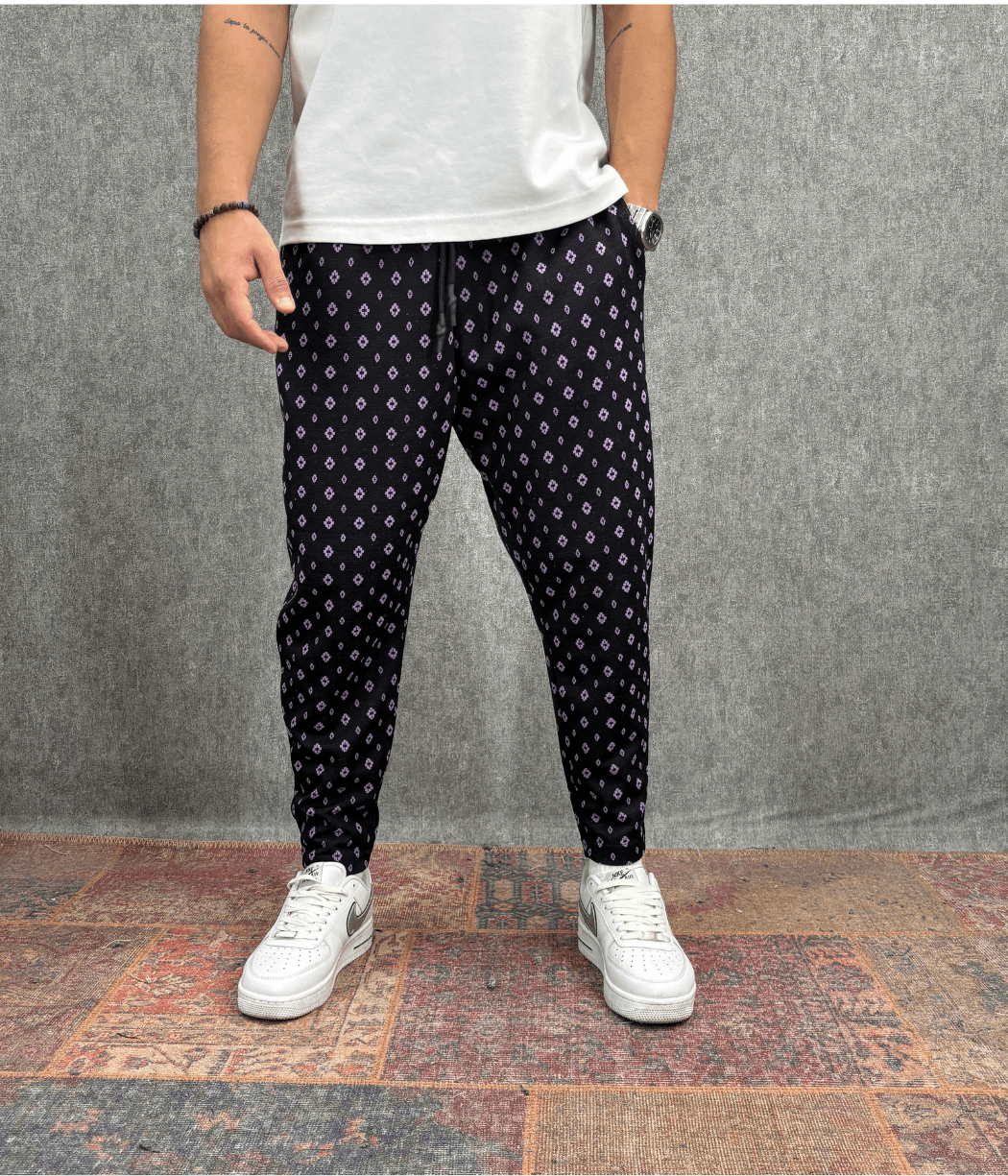 Beli Lastikli Desenli Baggy Pantolon