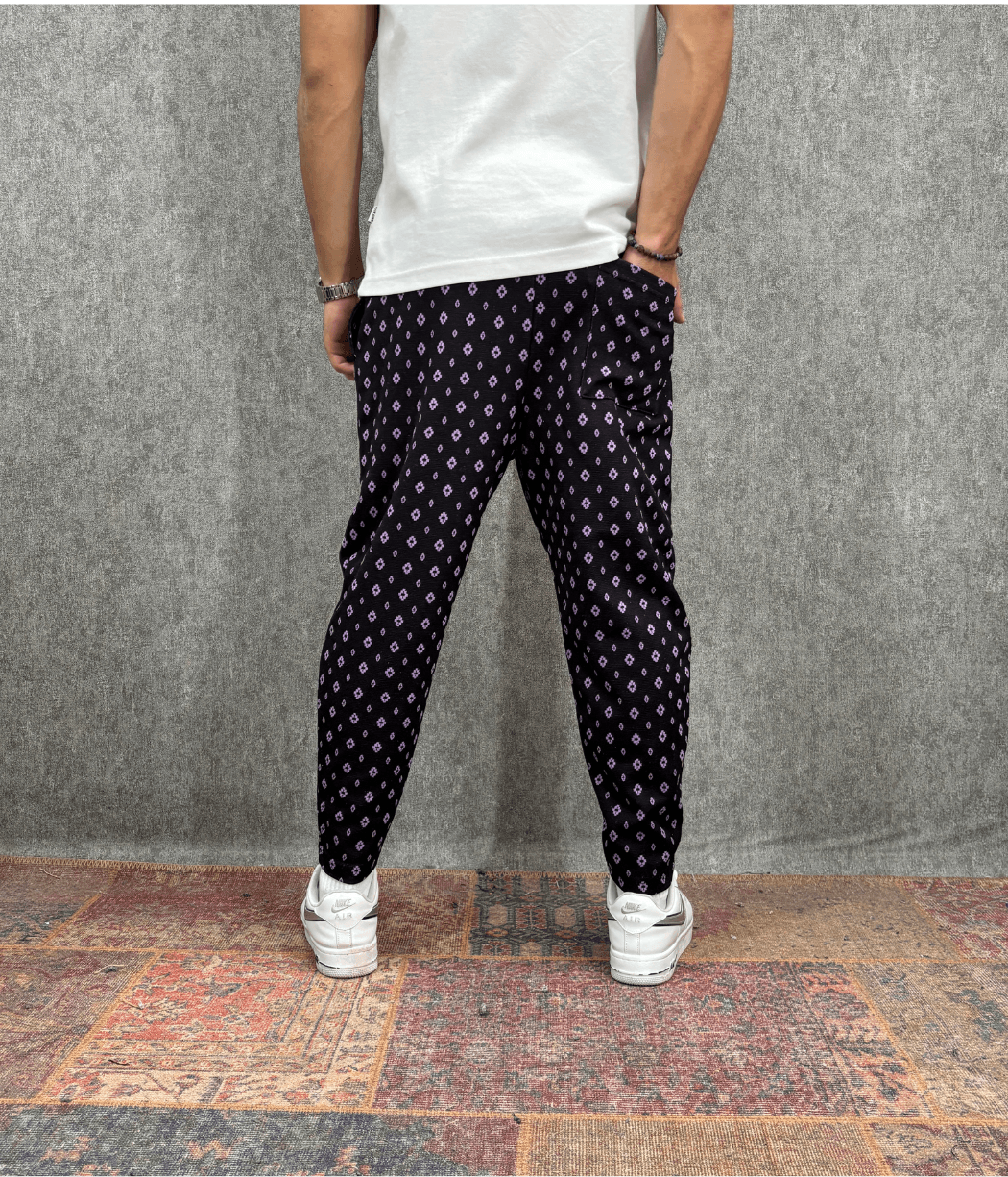 Beli Lastikli Desenli Baggy Pantolon