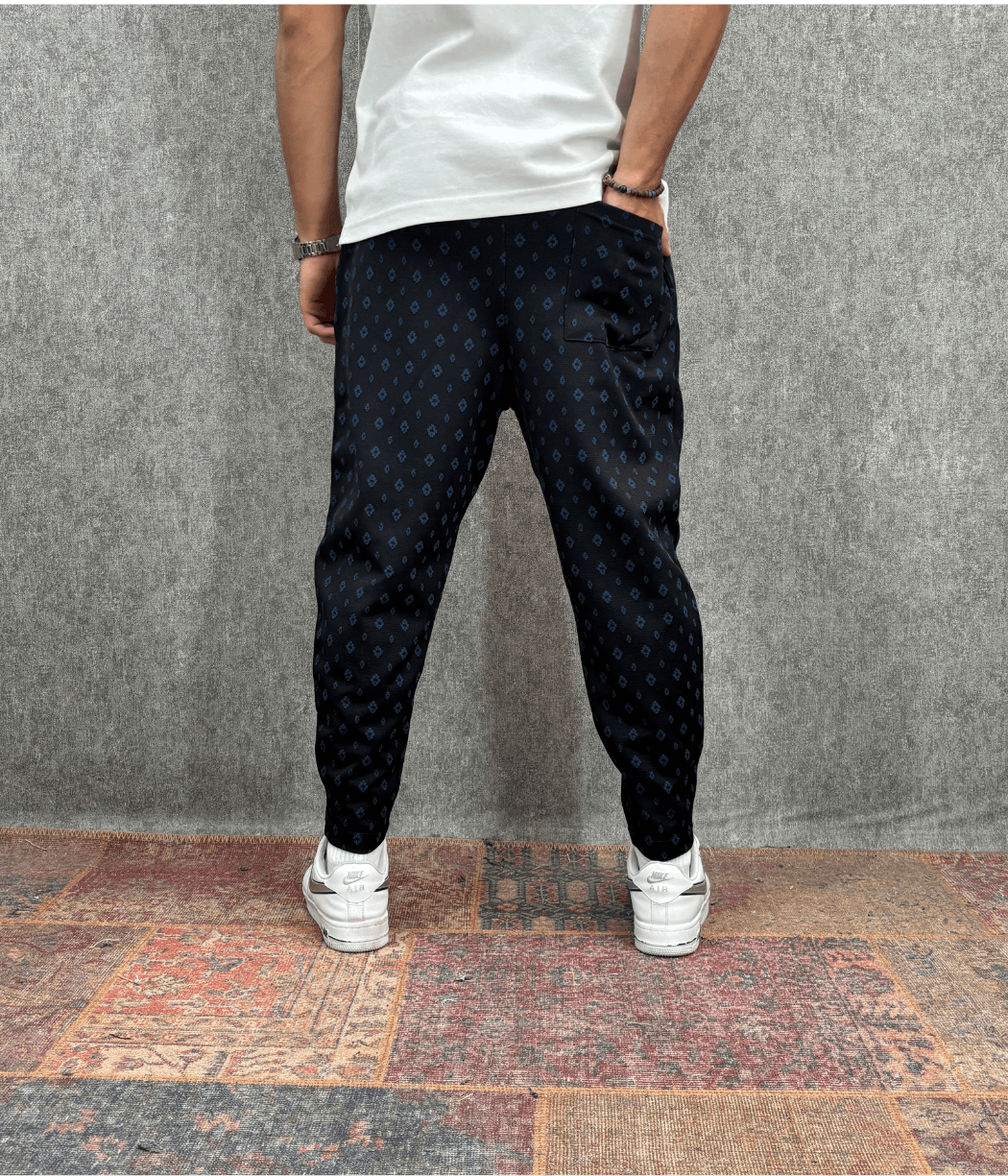 Beli Lastikli Desenli Baggy Pantolon