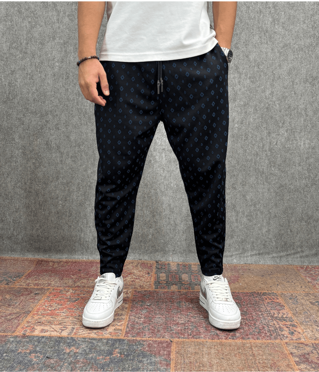 Beli Lastikli Desenli Baggy Pantolon