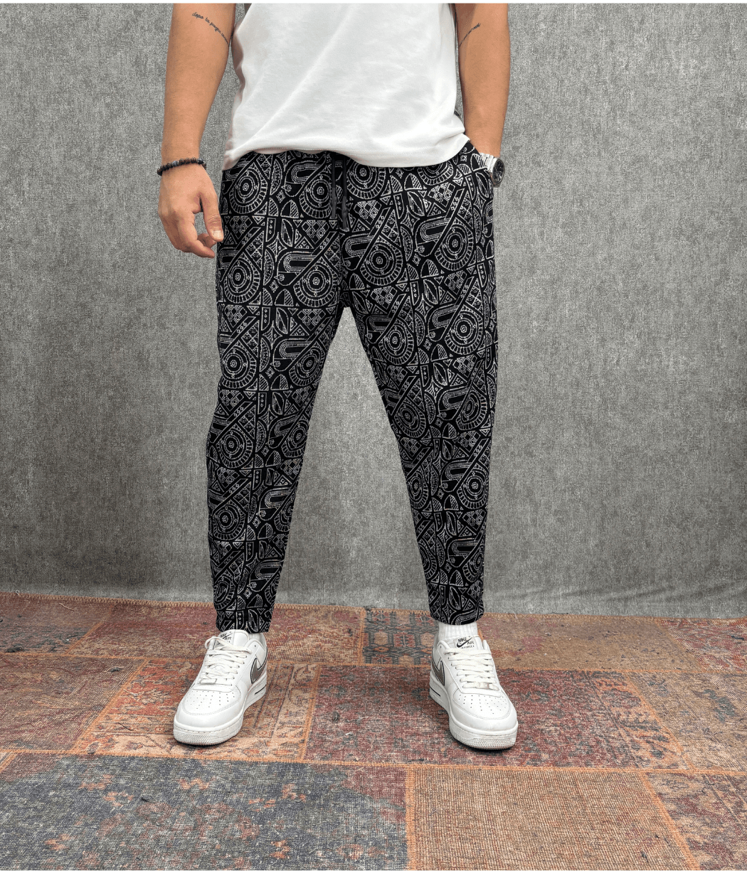 Beli Lastikli Desenli Baggy Pantolon