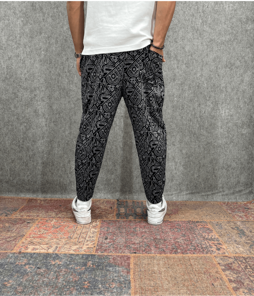 Beli Lastikli Desenli Baggy Pantolon