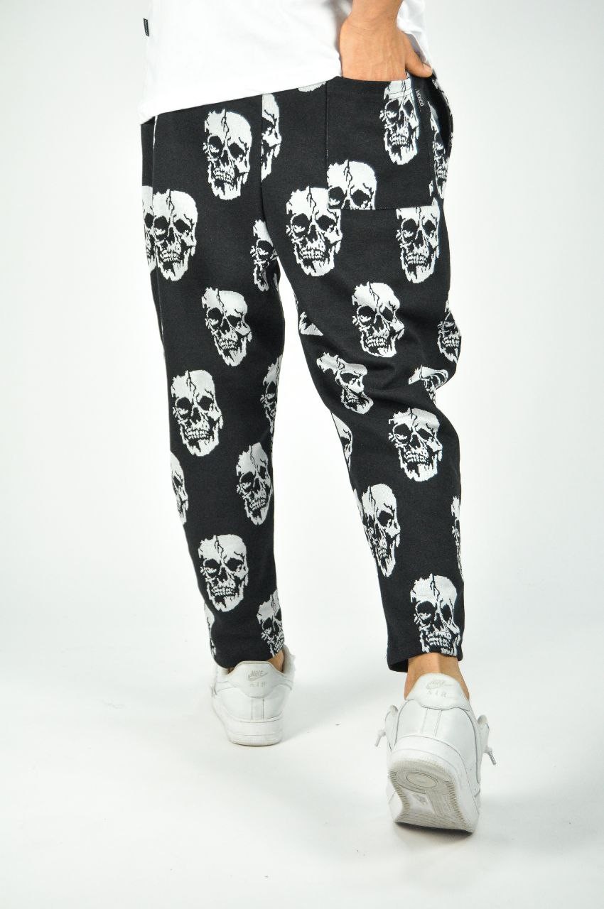 Beli Lastikli Skull Desenli Baggy Pantolon