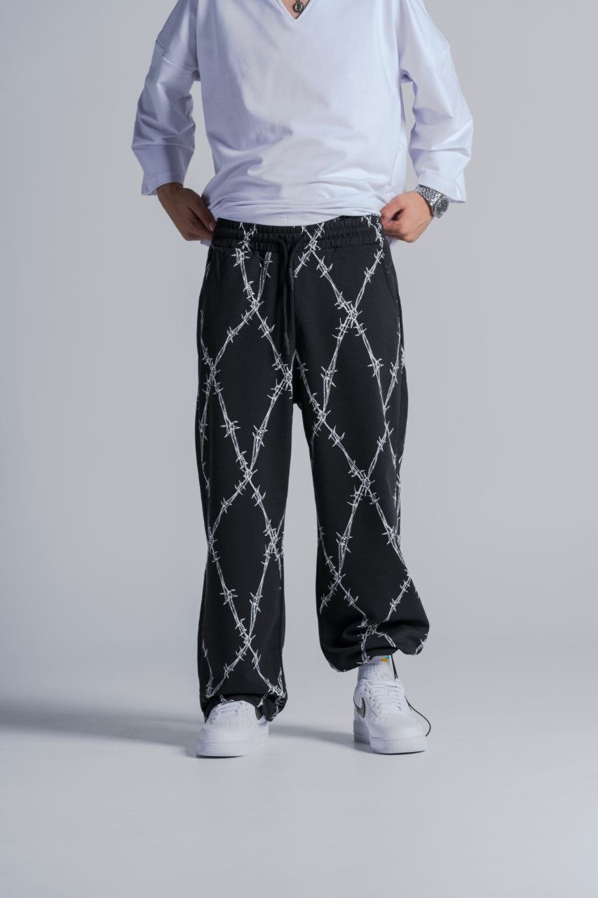 Beli Lastikli Stoperli Boru Paça  Desenli  Baggy Pantolon