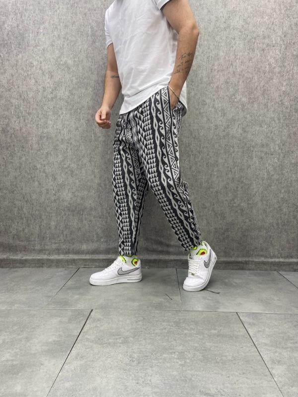 Beli Lastikli Aztek Desenli Baggy Pantolon
