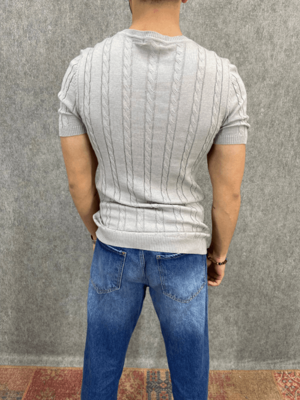 Fit Kalıp Gri Triko Tshirt