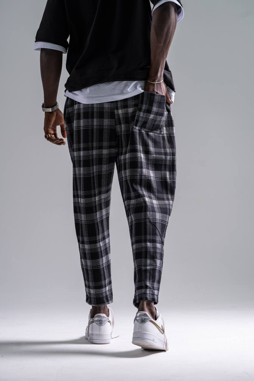 Beli Lastikli Ekoseli Baggy Pantolon