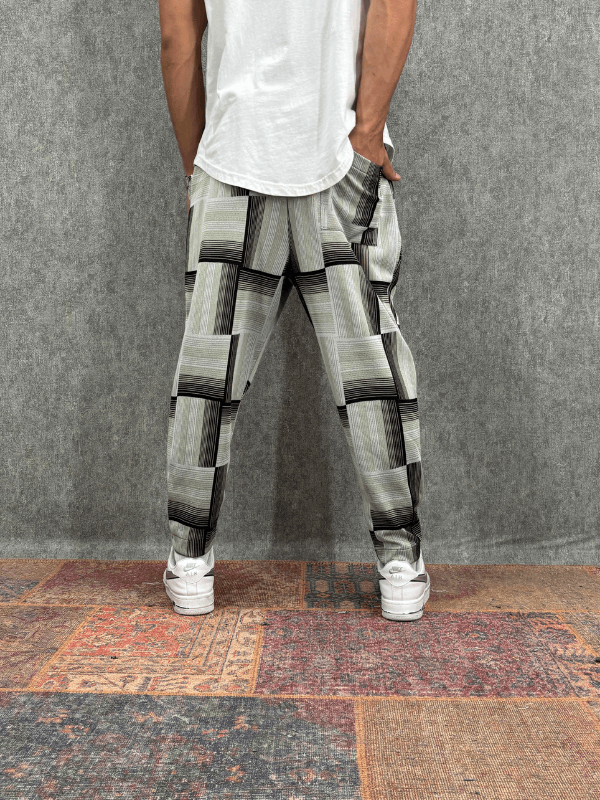 Beli Lastikli Bohem Ekoseli Baggy Pantolon