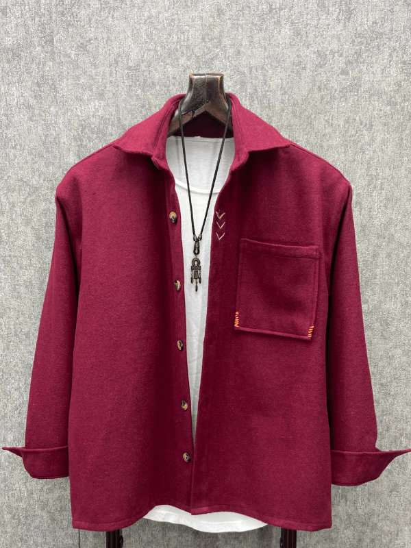 Oversize El İşi Detaylı Pamuk Kaşe Bordo Gömlek