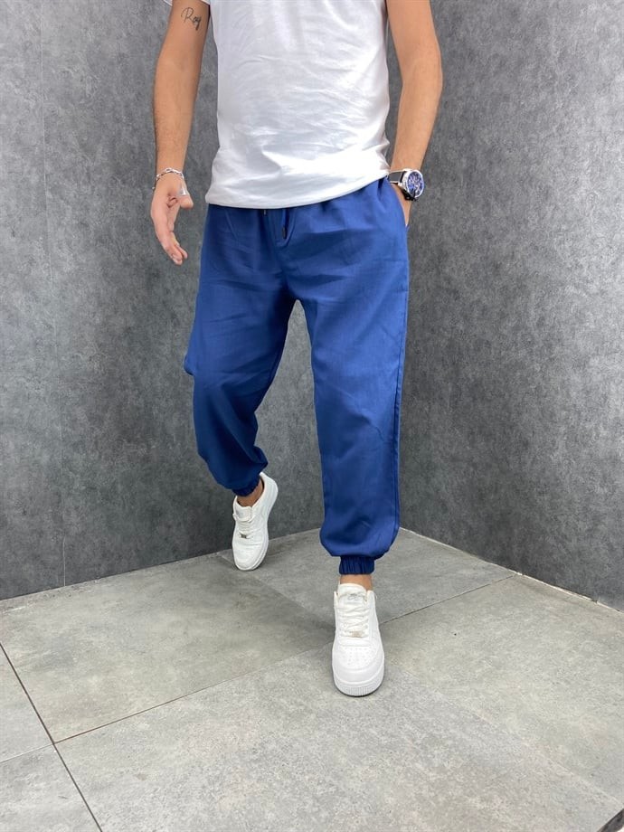 Rahat Kalıp Beli Lastikli Pamuklu Mavi Jogger