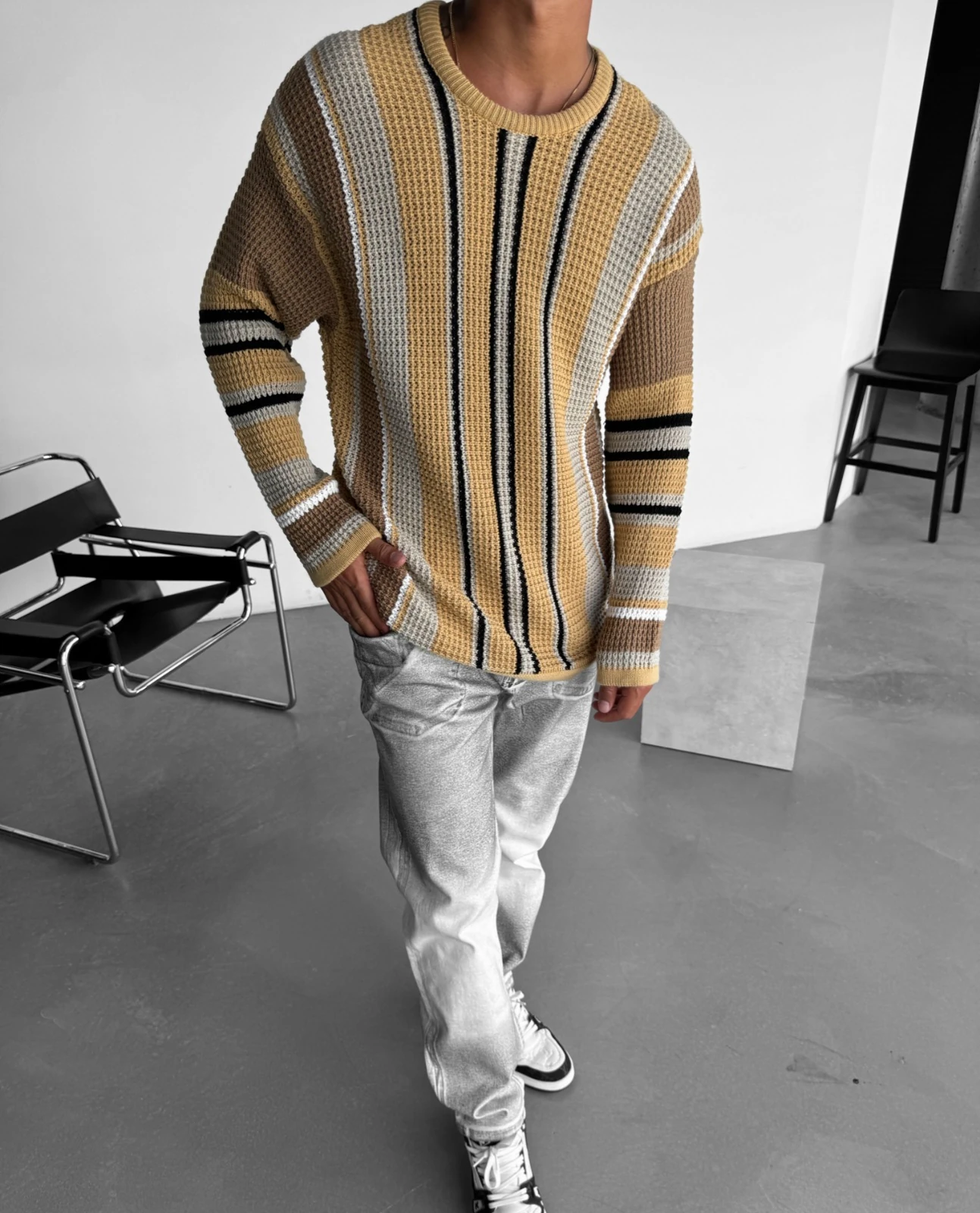 Oversize Çizgili Triko