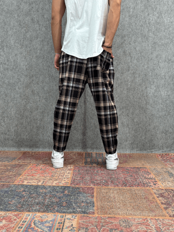  Beli Lastikli Ekoseli Baggy Pantolon