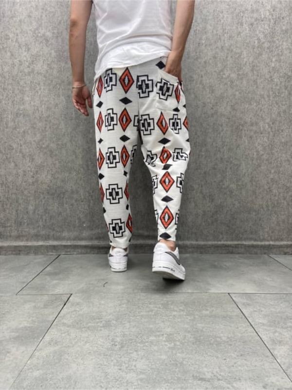 Beli Lastikli Aztek Desenli  Bohem Baggy  Pantolon