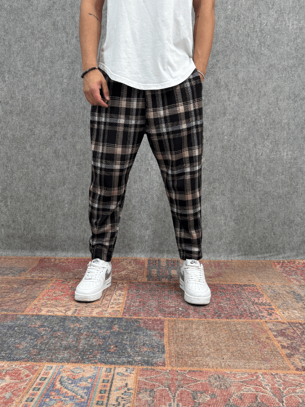  Beli Lastikli Ekoseli Baggy Pantolon
