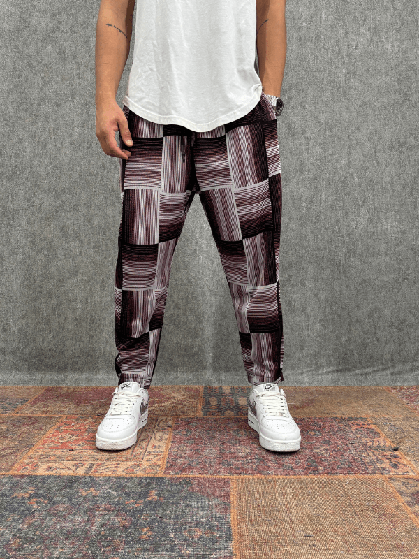 Beli Lastikli Bohem Ekoseli Baggy Pantolon