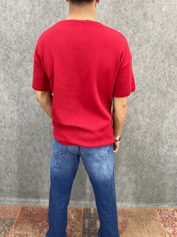 Oversize Kırmızı Triko Tshirt 