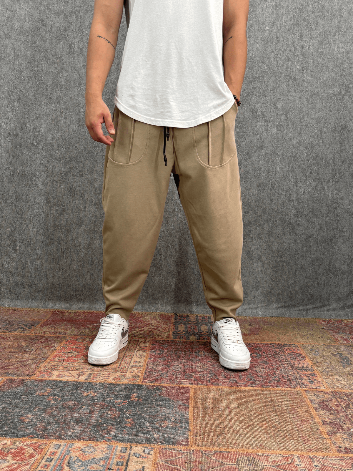 Beli Lastikli Cep Nervür Detaylı Toprak Baggy Pantolon