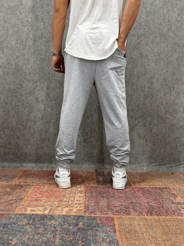 Beli Lastikli Baskılı Gri Jogger