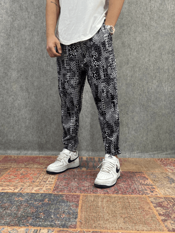 Beli Lastikli Desenli Bohem Baggy Pantolon