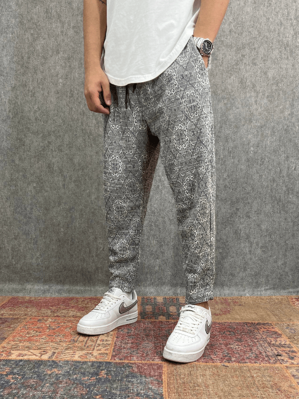 Beli Lastikli Desenli Baggy Pantolon