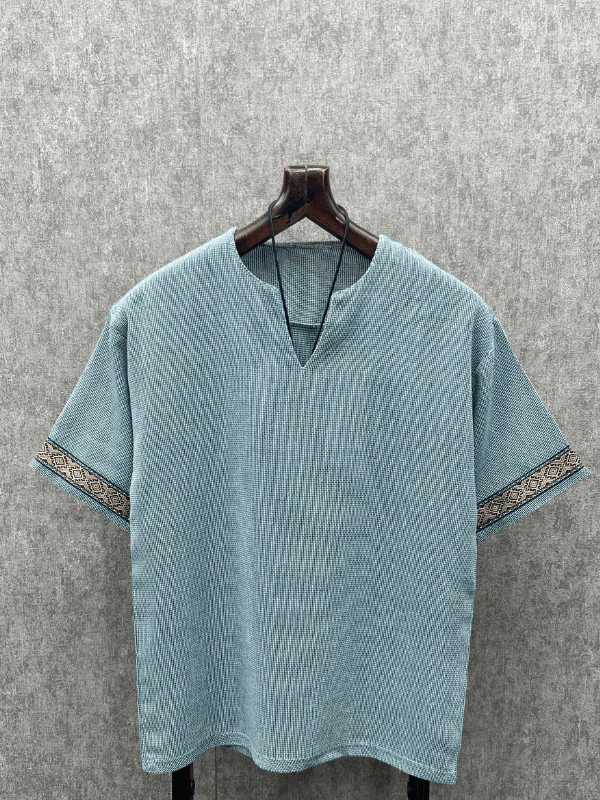 Oversize Bohem Yıkamalı Pamuk Keten Mint Tshirt
