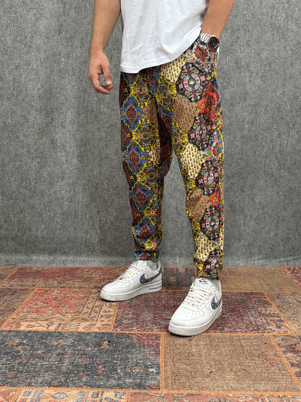 Beli Lastikli Desenli Baggy Pantolon