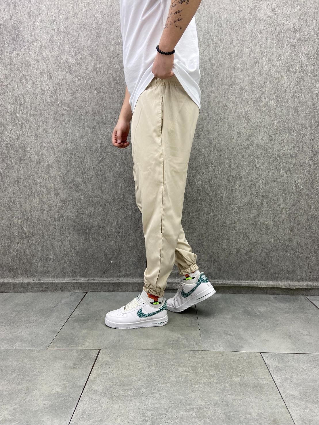 Bel Ve Paça Lastikli Paraşüt Krem Jogger